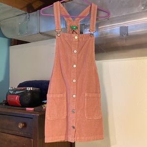 Pink corduroy overall dress